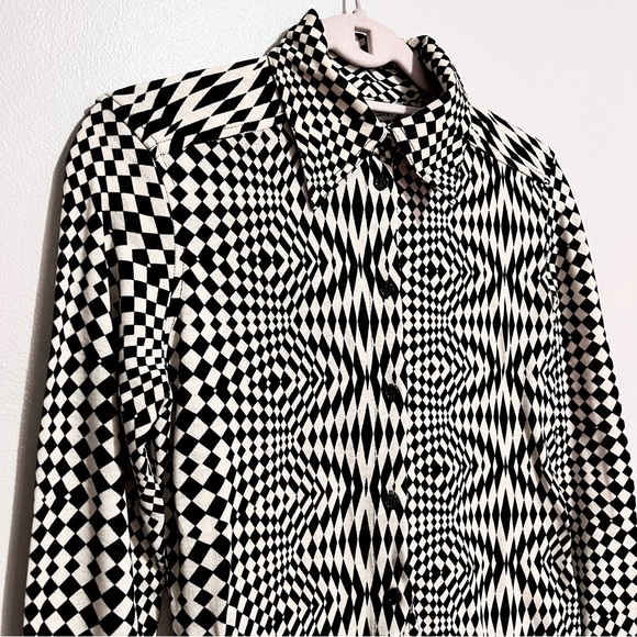 NWT Zara Black & Off-White Whimsical Geometric Y2K Inspired Collared Button-Down - Picture 9 of 15